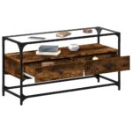 vidaXL TV skrinka sklenená doska dymový dub 98x35x51 cm kompoz. drevo – Obrázok 3