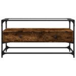 vidaXL TV skrinka sklenená doska dymový dub 98x35x51 cm kompoz. drevo – Obrázok 4