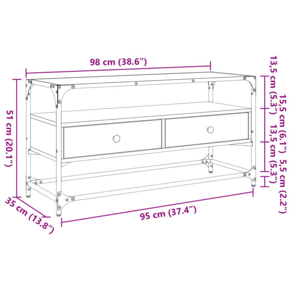 VXL8721102638312_g_en_hd_8.jpg vidaXL TV skrinka sklenená doska dymový dub 98x35x51 cm kompoz. drevo – Obrázok 10