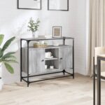 vidaXL TV skrinka sklenená doska sivá sonoma 98x35x81 cm kompoz. drevo