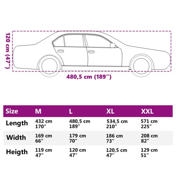 vidaXL Plachta na auto pre sedan s popruhmi plná strieborná L PEVA – Obrázok 11