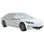 vidaXL Polovičná plachta na auto s háčikmi strieborná M PEVA – Obrázok 2