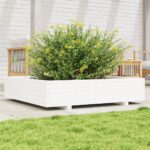 vidaXL Záhradný kvetináč biely 110x110x26,5 cm borovicový masív – Obrázok 3