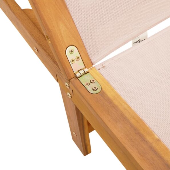 vidaXL Ležadlo so stolíkom krémové akáciový masív a textilén – Obrázok 7