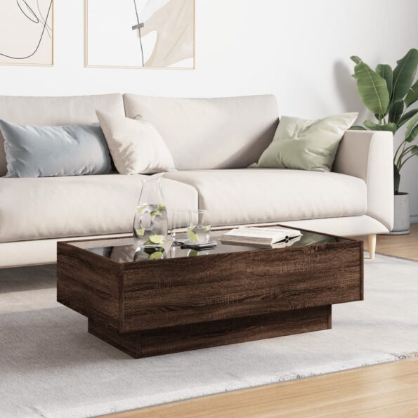 vidaXL Konferenčný stolík s LED hnedý dub 90x50x30 cm kompozitné drevo – Obrázok 4