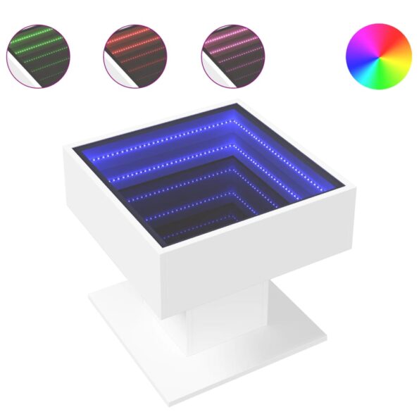 vidaXL Konferenčný stolík s LED biely 50x50x45 cm kompozitné drevo – Obrázok 2