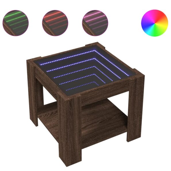 vidaXL Konferenčný stolík s LED hnedý dub 53x53x45 cm kompozit. drevo – Obrázok 2