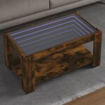 vidaXL Konferenčný stolík s LED dymový dub 93x53x45 cm kompozit. drevo
