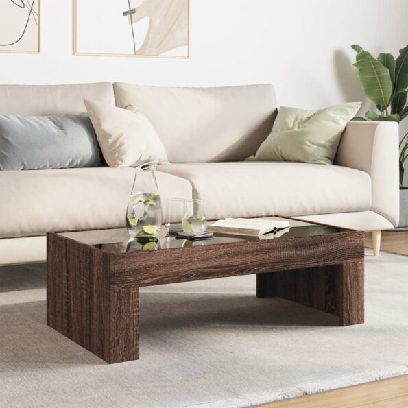 vidaXL Konferenčný stolík s nekonečnými LED hnedý dub 90x50x30 cm – Obrázok 4