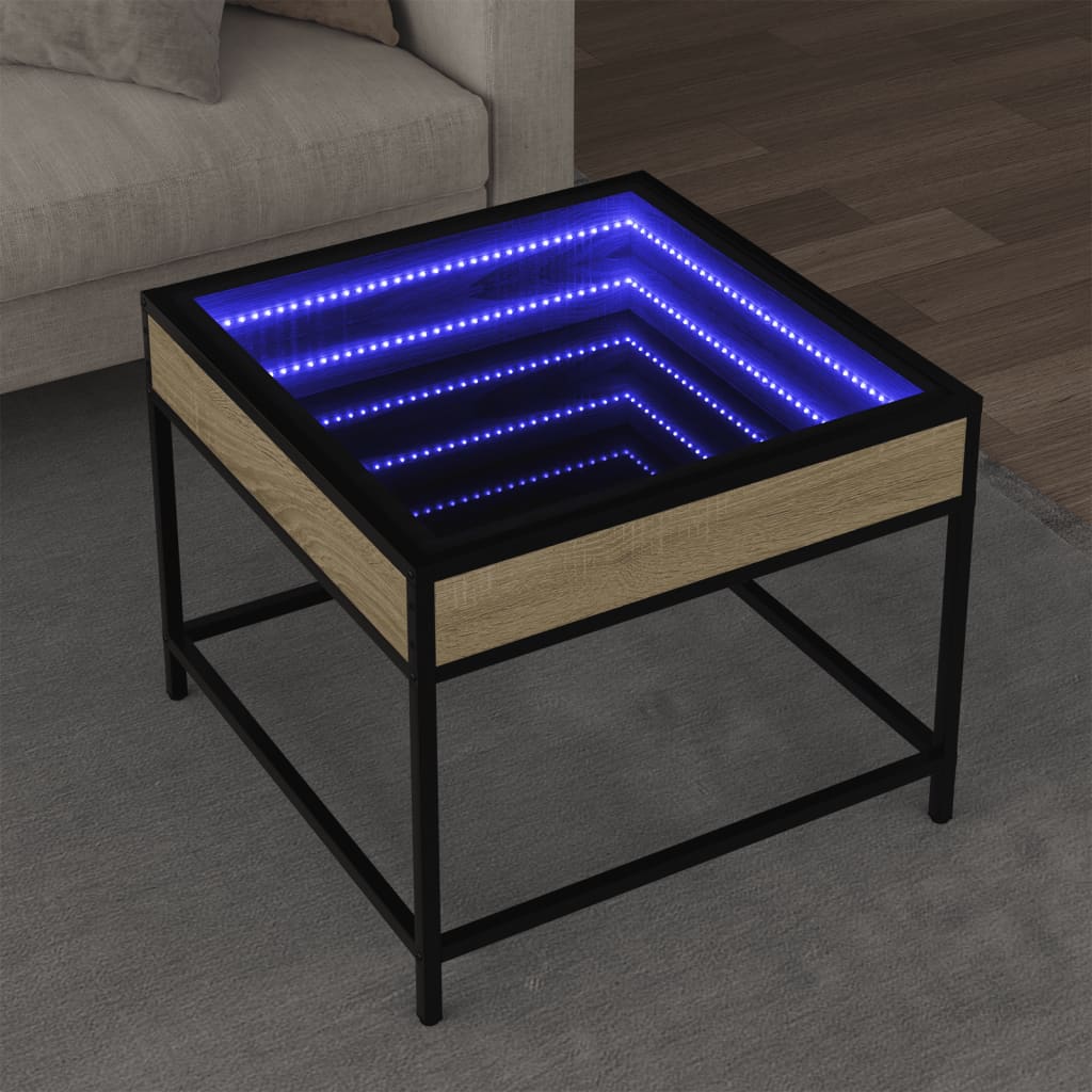 VXL8721102678554_m_en_hd_1.jpg vidaXL Konferenčný stolík s nekonečnými LED dub sonoma 50x50x41 cm – Obrázok 1