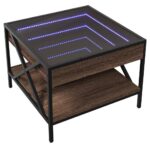 vidaXL Konferenčný stolík s nekonečnými LED hnedý dub 50x50x38 cm – Obrázok 3