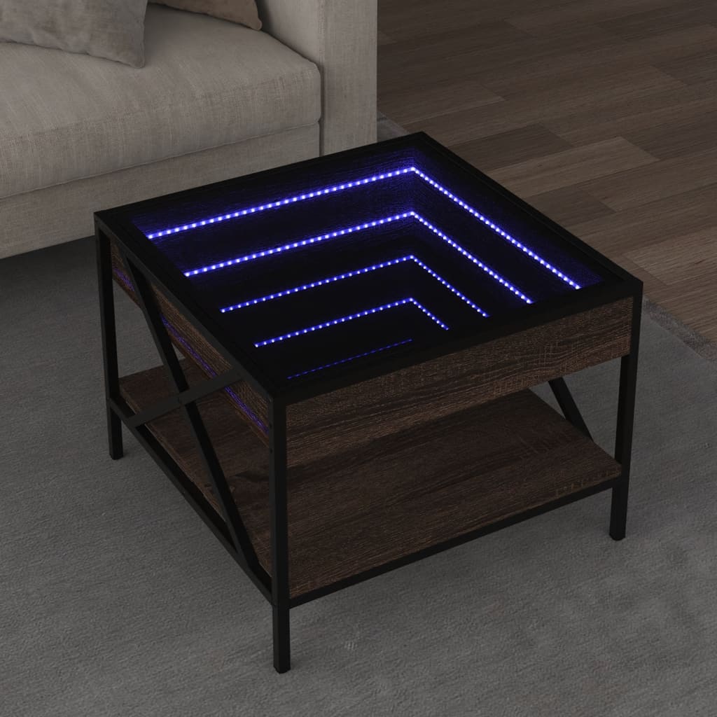 VXL8721102678783_m_en_hd_1.jpg vidaXL Konferenčný stolík s nekonečnými LED hnedý dub 50x50x38 cm – Obrázok 1