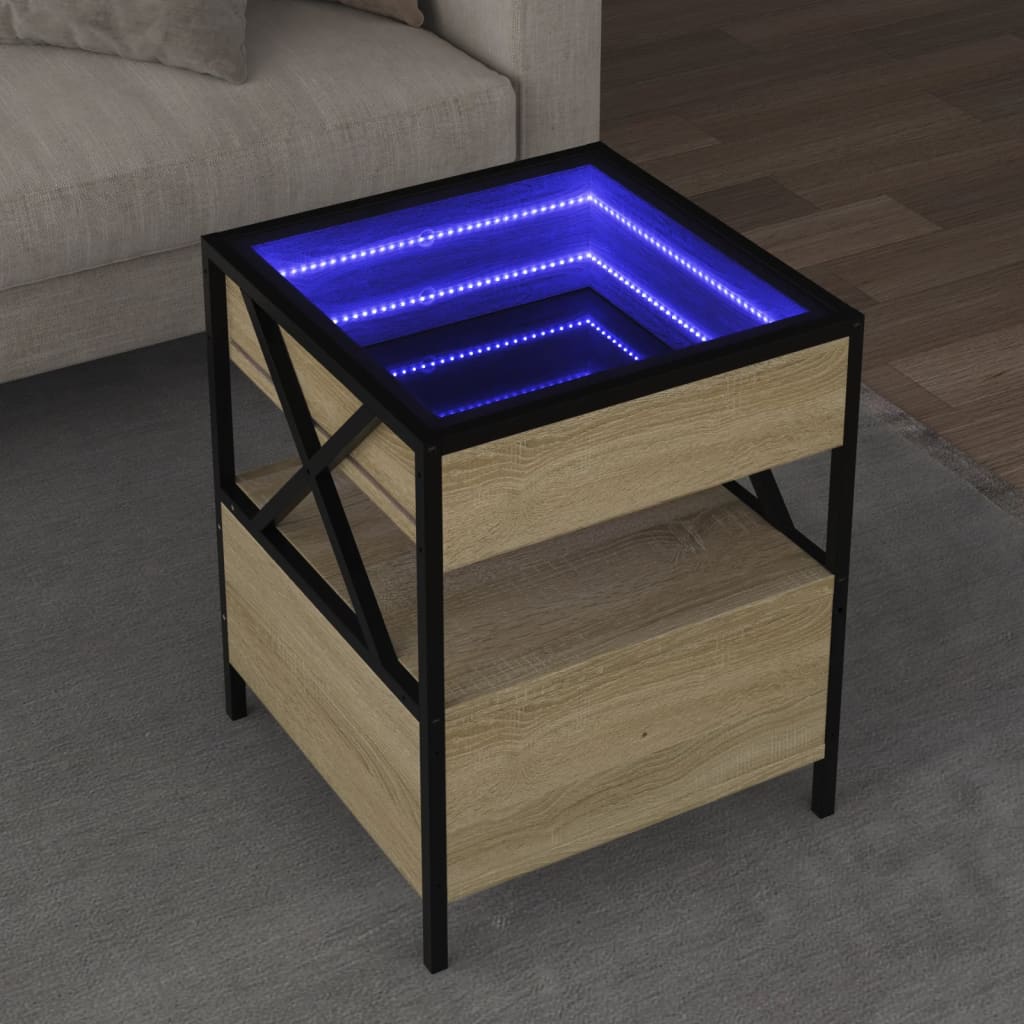 VXL8721102678950_m_en_hd_1.jpg vidaXL Konferenčný stolík s nekonečnými LED dub sonoma 40x40x51 cm – Obrázok 1