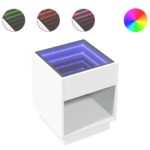 vidaXL Nočný stolík s nekonečnými LED biely 40x40x50 cm – Obrázok 2