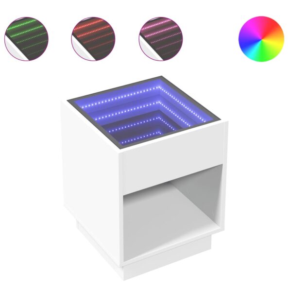 vidaXL Nočný stolík s nekonečnými LED biely 40x40x50 cm – Obrázok 2