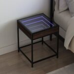 vidaXL Nočný stolík s nekonečnými LED hnedý dub 40x40x51 cm