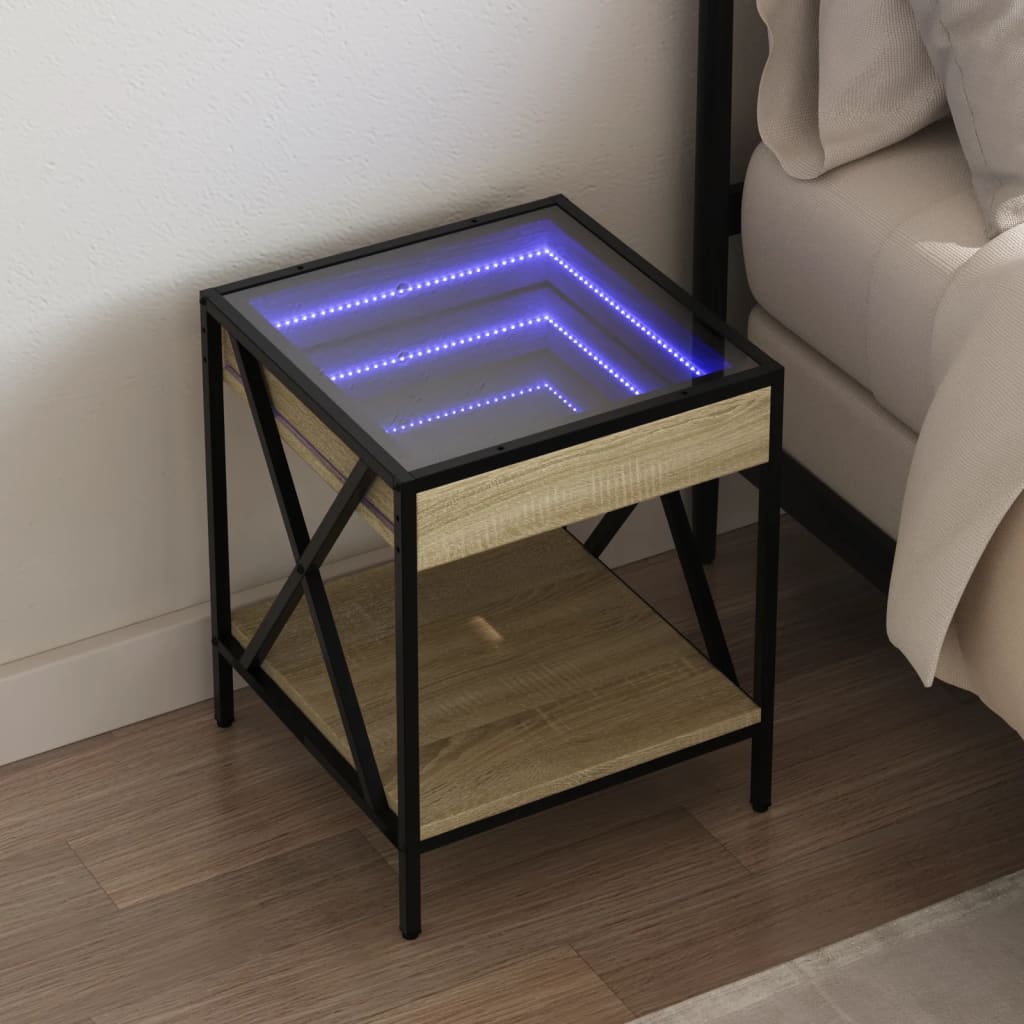 VXL8721102691379_m_en_hd_1.jpg vidaXL Nočný stolík s nekonečnými LED dub sonoma 40x40x49 cm – Obrázok 1
