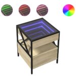 vidaXL Nočný stolík s nekonečnými LED dub sonoma 40x40x51 cm – Obrázok 2