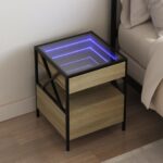 vidaXL Nočný stolík s nekonečnými LED dub sonoma 40x40x51 cm