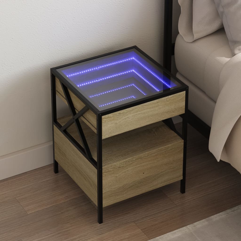 VXL8721102691423_m_en_hd_1.jpg vidaXL Nočný stolík s nekonečnými LED dub sonoma 40x40x51 cm – Obrázok 1