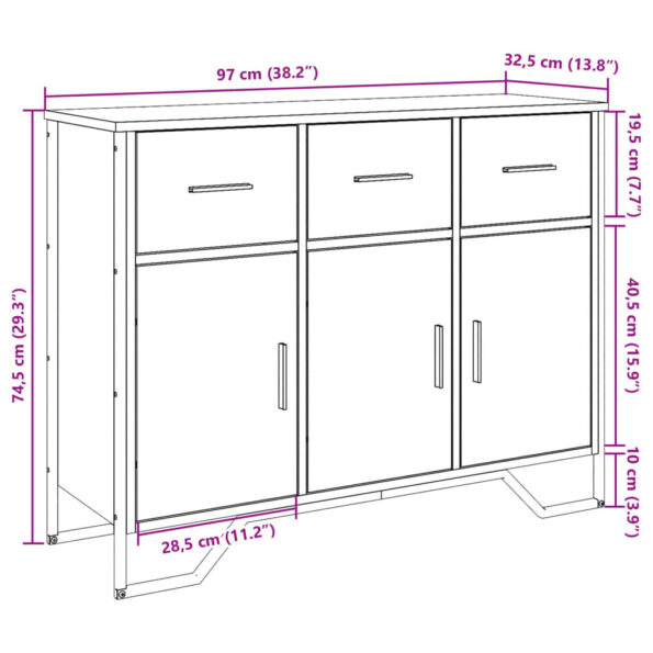 vidaXL Komoda dymový dub 97x32,5x74,5 cm kompozitné drevo – Obrázok 11