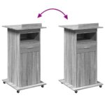 vidaXL Rečnícky pult kolieska a zásuvka sivý sonoma 55x55x107 cm drevo – Obrázok 7