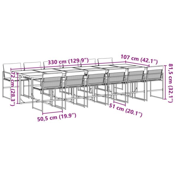 vidaXL 13-dielna záhrad. jedálenská súprava s vankúšmi čierna textilén – Obrázok 9