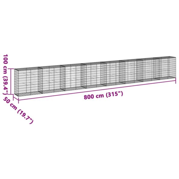 vidaXL Gabiónový kôš s krytom 800x50x100 cm pozinkované železo – Obrázok 7