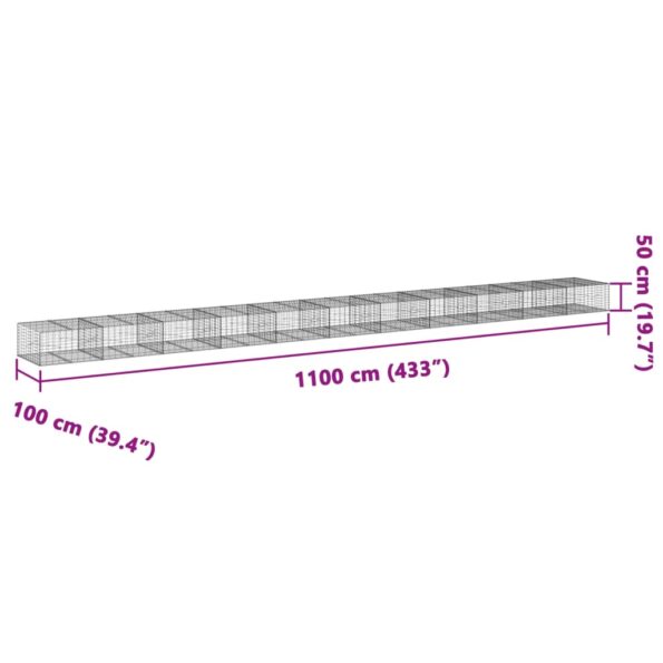 vidaXL Gabiónový kôš s krytom 1100x100x50 cm pozinkované železo – Obrázok 7