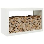 vidaXL Regál na krbové drevo, biely 100x40x60 cm, oceľ – Obrázok 3