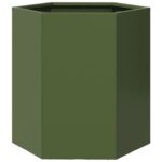 vidaXL Záhradný kvetináč, olivovo zelený, šesťhran 46x40x45 cm, oceľ – Obrázok 2