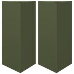 vidaXL Záhradné kvetináče 2 ks olivové trojuholník 40x34,5x70 cm oceľ – Obrázok 2