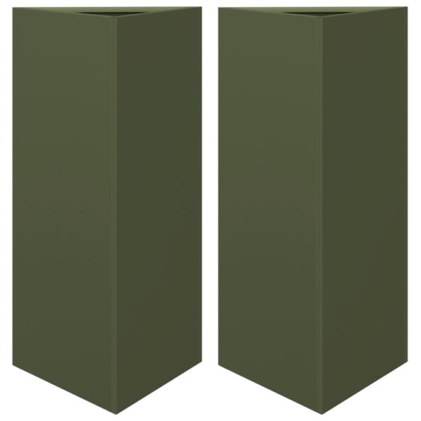 VXL8721102915949_a_en_hd_1.jpg vidaXL Záhradné kvetináče 2 ks olivové trojuholník 40x34,5x70 cm oceľ – Obrázok 2