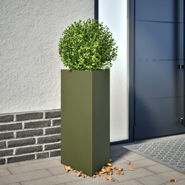 VXL8721102915949_m_en_hd_1.jpg vidaXL Záhradné kvetináče 2 ks olivové trojuholník 40x34,5x70 cm oceľ – Obrázok 1