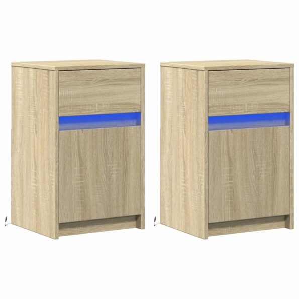 vidaXL Nočné stolíky s LED svetlami 2 ks dub sonoma kompozitné drevo – Obrázok 3