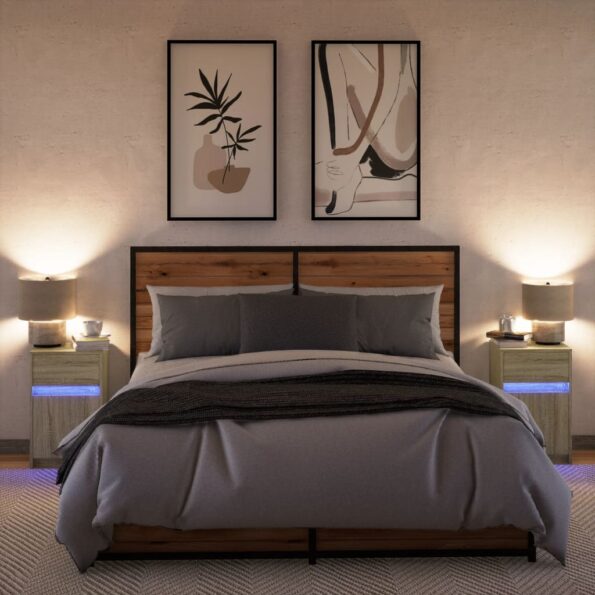 vidaXL Nočné stolíky s LED svetlami 2 ks dub sonoma kompozitné drevo – Obrázok 4