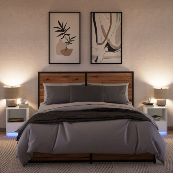 vidaXL Nočné stolíky s LED svetlami 2 ks biele kompozitné drevo – Obrázok 5