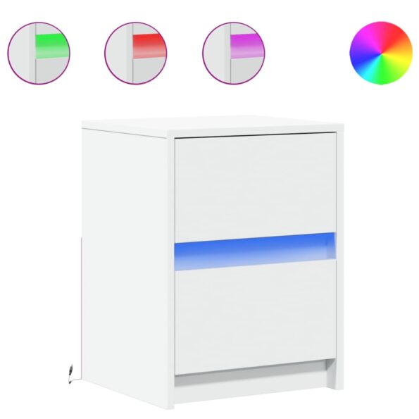 vidaXL Nočné stolíky s LED svetlami 2 ks biele kompozitné drevo – Obrázok 2