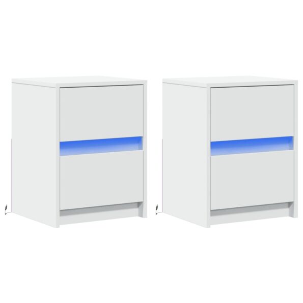 vidaXL Nočné stolíky s LED svetlami 2 ks biele kompozitné drevo – Obrázok 3