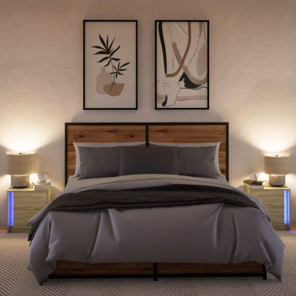 vidaXL Nočné stolíky s LED svetlami 2 ks dub sonoma kompozitné drevo – Obrázok 5