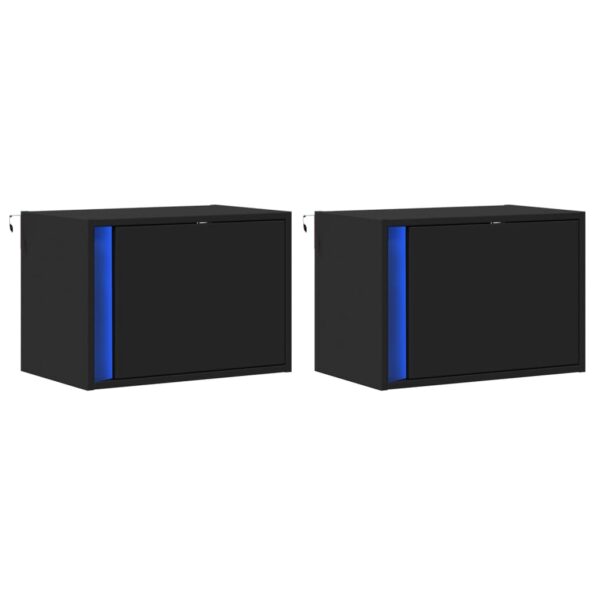 vidaXL Nástenné nočné skrinky s LED osvetlením 2 ks čierne – Obrázok 3