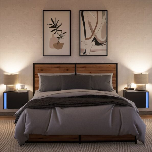 vidaXL Nástenné nočné skrinky s LED osvetlením 2 ks čierne – Obrázok 5