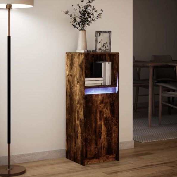 vidaXL Komoda s LED dymový dub 38x34x100 cm kompozitné drevo – Obrázok 5