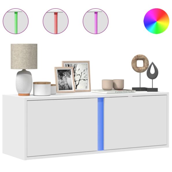 vidaXL TV nástenná skrinka s LED svetlami biela 100x31x35 cm – Obrázok 2