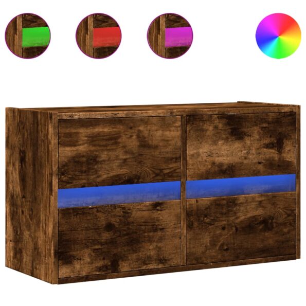 vidaXL TV nástenná skrinka s LED svetlami dymový dub 80x31x45 cm – Obrázok 2