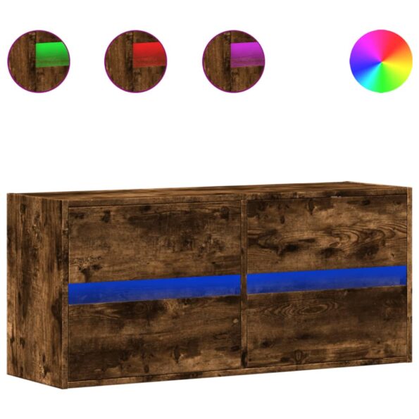 vidaXL TV nástenná skrinka s LED svetlami dymový dub 100x31x45 cm – Obrázok 2