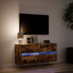 vidaXL TV nástenná skrinka s LED svetlami dymový dub 100x31x45 cm – Obrázok 5
