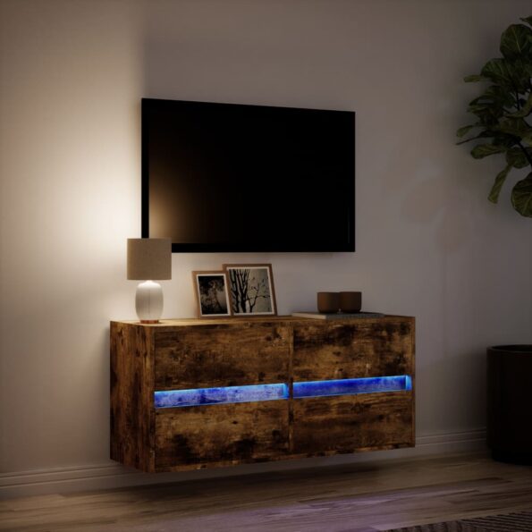 vidaXL TV nástenná skrinka s LED svetlami dymový dub 100x31x45 cm – Obrázok 5