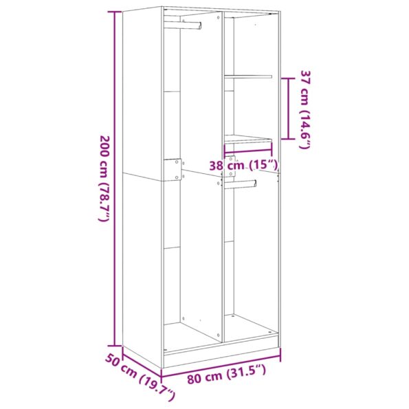 vidaXL Šatník čierny 80x50x200 cm kompozitné drevo – Obrázok 10
