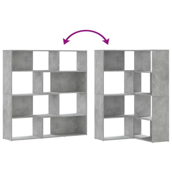 vidaXL Rohová knižnica 4 police betónovosivá 85x85x140 cm kompoz.drevo – Obrázok 7